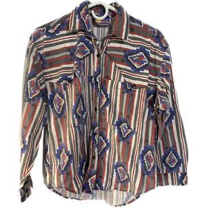 Vintage Cricket By The Creek Aztec Button Up Medium Womens Shirt Blue Gray Red